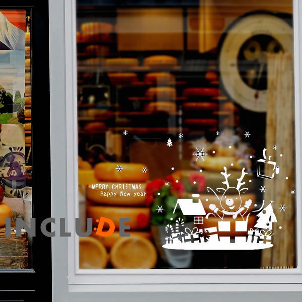 ガラスフィルム ウィンドウフィルム クリスマス Xmas オーナメント トナカイ プレゼント 真っ赤なお鼻 もみの木 白色 ホワ拍卖