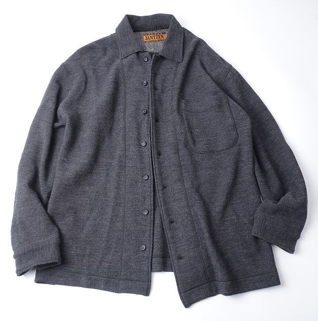 希少 jantzen ジャンセン ウール 100% ニットシャツ USA製 メンズ ゆったりサイズ 長袖シャツ ヴィンテージ (M) グレー ●S-329拍卖
