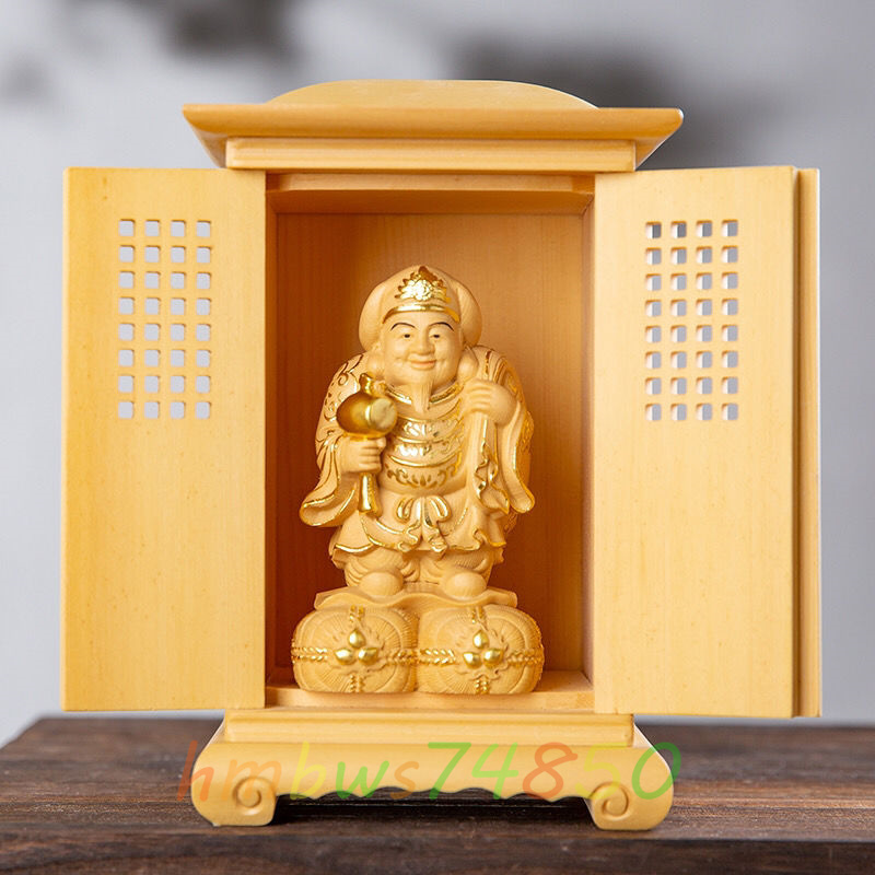 「密教法具 寺院仏具」極上品 大黒天立像 財神 福神 仏教芸術品 ヒノキ檜木製 仏壇付き 拍卖