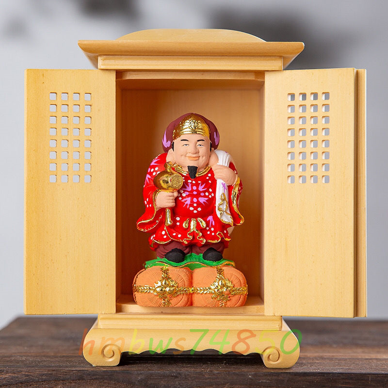 「密教法具 寺院仏具」極上品 大黒天立像 ヒノキ檜木製 財神 福神 仏教芸術品 仏壇付き 赤拍卖