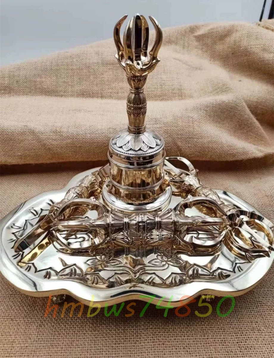「密教法具 寺院仏具」極上品 金剛鈴/金剛盤/独鈷杵/三鈷杵/五鈷杵 5点セット 仏教芸術品 仏具 銅製 磨き仕上げ 長さ16cm拍卖