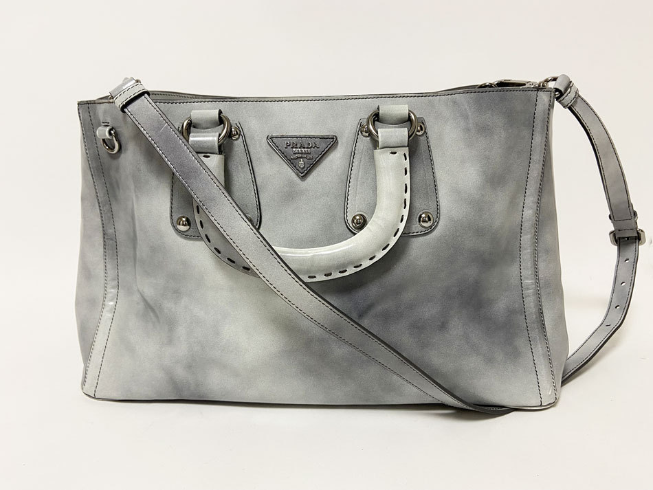 送料無料 PRADA プラダ トートバッグ ショルダ―バッグ 2WAYバッグ SPAZZOLATO GRIGIO BN1889 中古拍卖