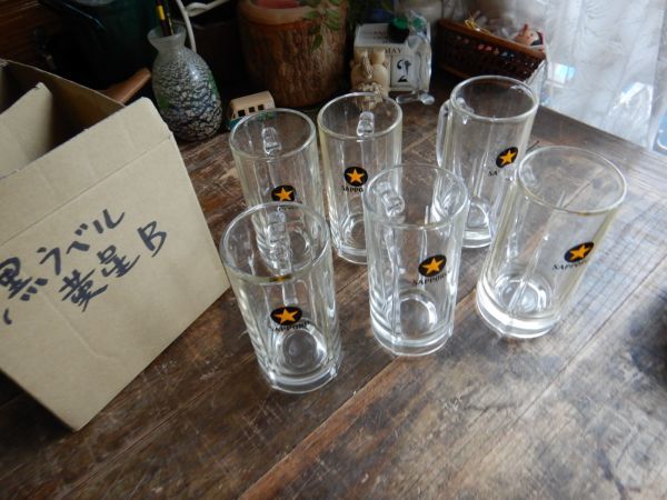 昭和レトロ サッポロビール SAPPORO BEER 黒ラベル 中 黒星 ジョッキ 6個セットB 拍卖