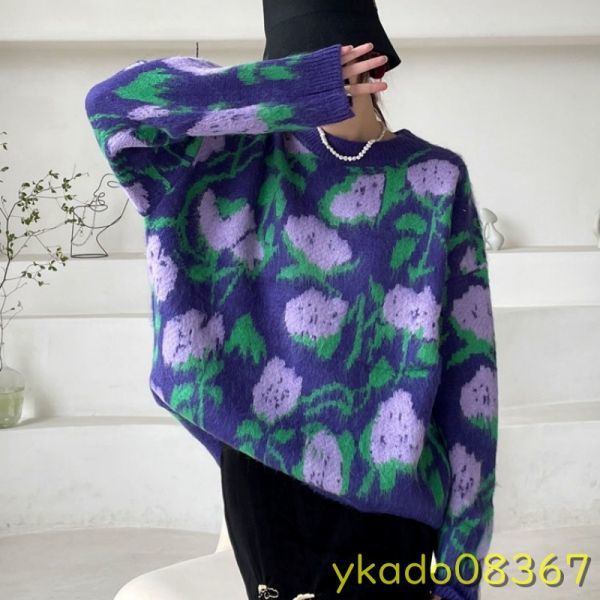 P2334: 女性のカジュアルな秋と冬のセーター 女性のセーター 花柄の暖かい服 ファッショナブル 2021拍卖