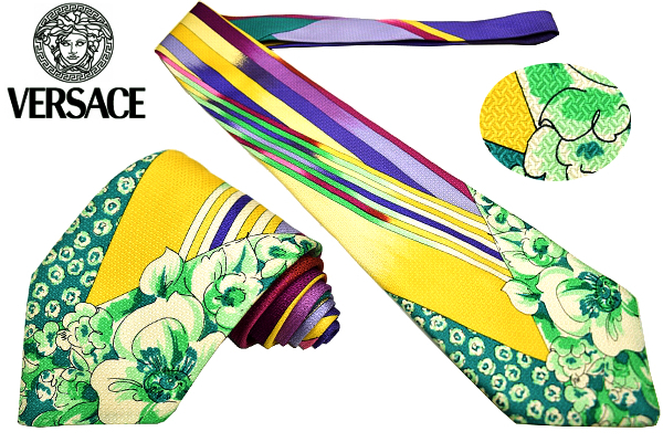 N-2446★送料無料★超美品★GIANNI VERSACE ジャンニ ヴェルサーチ★正規品 90s イタリア製 ヴィンテージ マルチストライプ シルクネクタイ拍卖