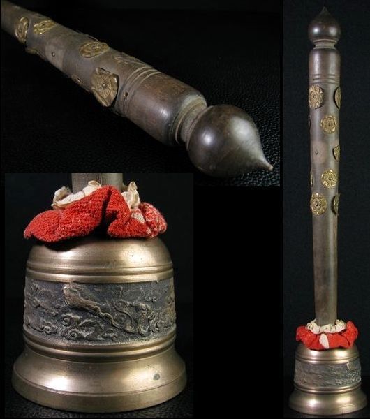 時代仏具 持鈴 高さ:34cm 木柄 真鍮製/22a051拍卖