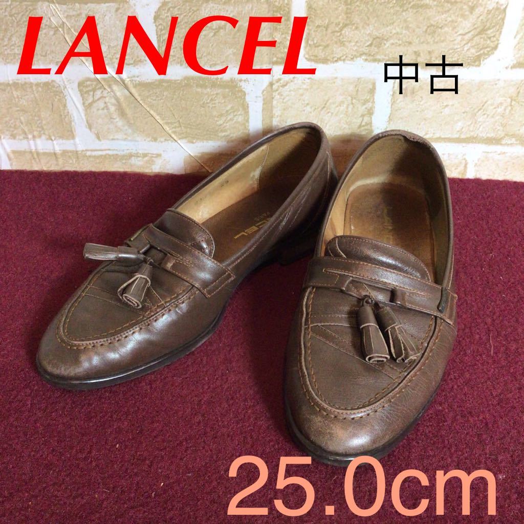 【売り切り!送料無料!】A-178 LANCEL!タッセルローファー!ブラウン!25.0cm!革靴!ビジネスシューズ!七五三!入園入学式!フォーマル!中古!拍卖