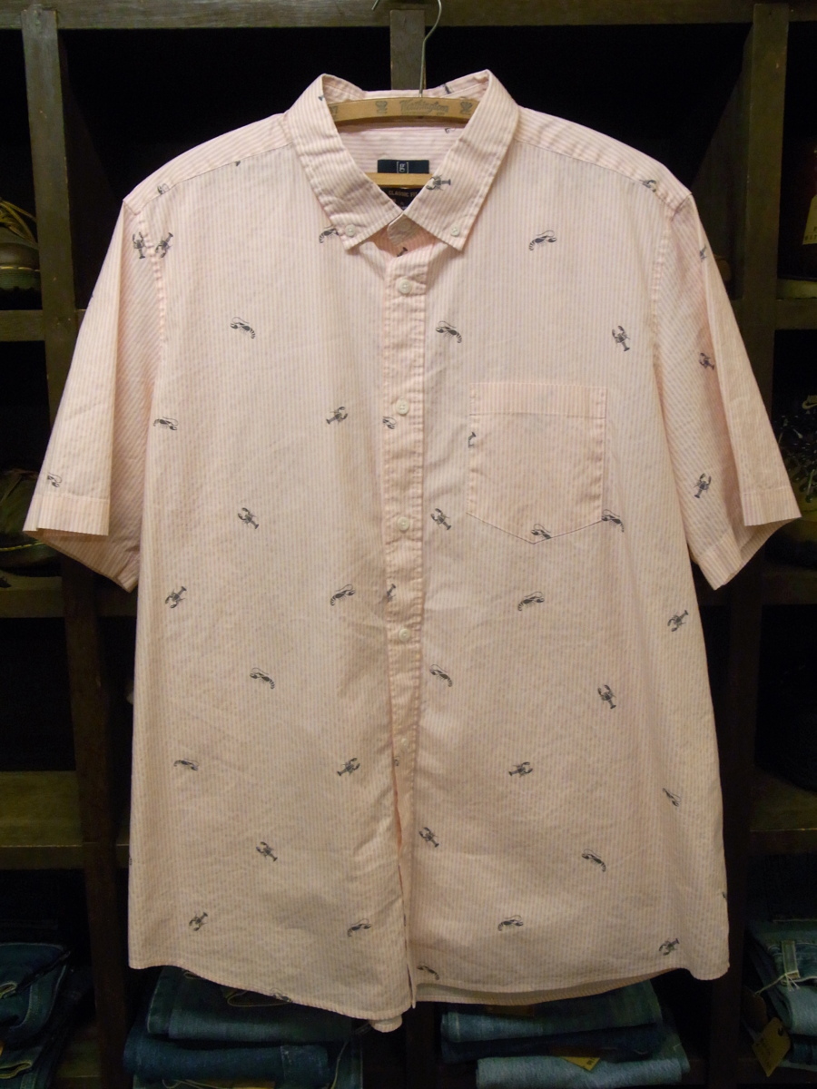 ビッグサイズ GEORGE STRYPE LOBSTER PATTERNED SHIRTS SIZE XL ストライプ ロブスター 総柄 シャツ 半袖 ピンク エビ拍卖