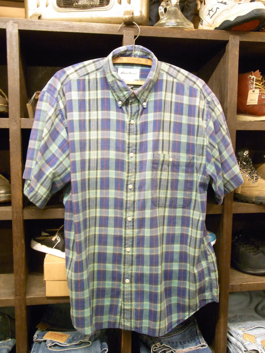 EDDIE BAUER B.D CHECK SHIRTS SIZE L エディバウアー ボタンダウン チェック シャツ 半袖拍卖
