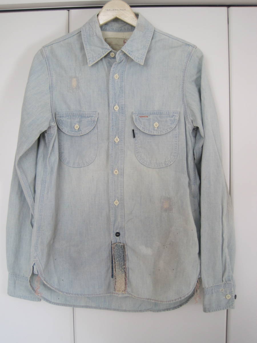 日本製 チマラ chimala ダメージ加工シャツ 刺し子 S拍卖