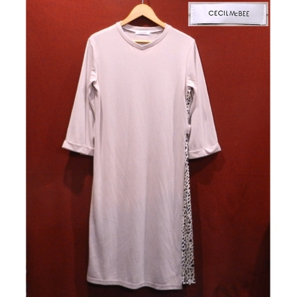 CECIL McBEE セシルマクビー Vネック ワンピース フレアワンピース 燻んだ ピンク ヒョウ柄 レオパード M 美品拍卖