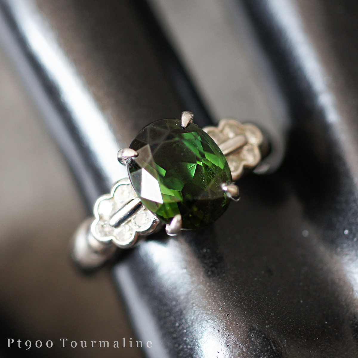 Pt 900 3.00ct グリーン トルマリン 天然 ダイヤモンド ヴィンテージ リング 16号 6.5g レディース ジュエリー アクセサリー プラチナ 指輪拍卖