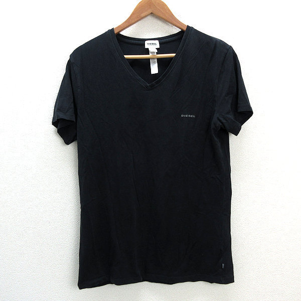 k■ディーゼル/DIESEL 胸ワンポイント VネックTシャツ/ストレッチTシャツ【L】黒/MENS■99【中古】拍卖