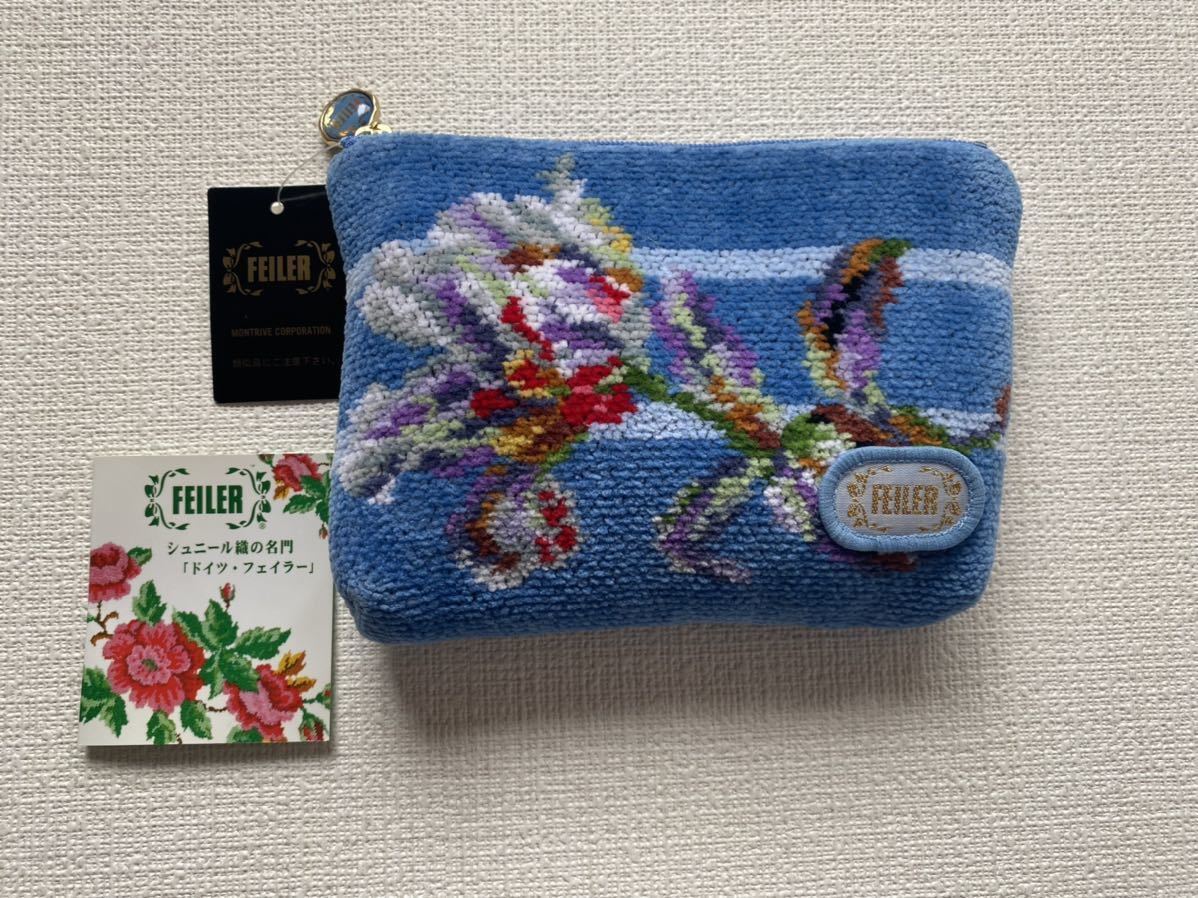 新品レア柄可愛い☆FEILER フェイラーシュニール織ポーチ小物入れ ミニバッグシェニール織タグ付きコスメポーチ印鑑ケース拍卖