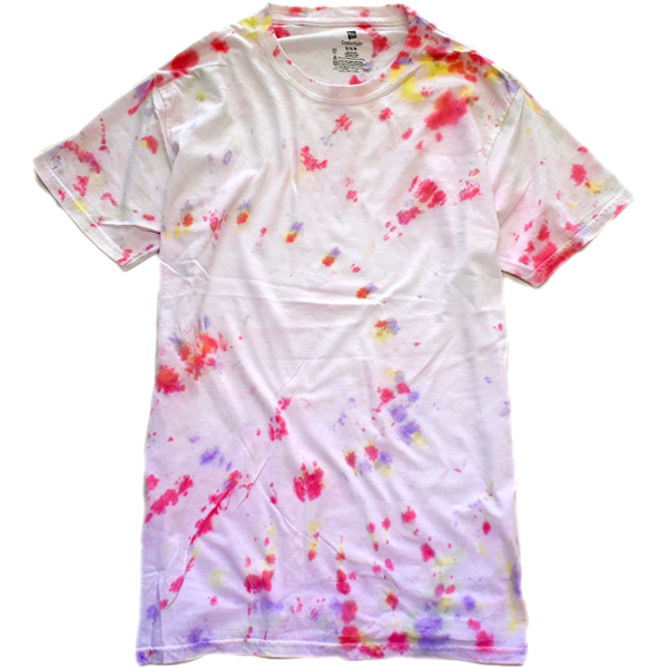 1点物◆お洒落タイダイ総柄Tシャツ古着メンズMLレディースOKアメカジ90sストリート/スポーツMix中古ビッグサイズ派手奇抜カラフル白T419386拍卖