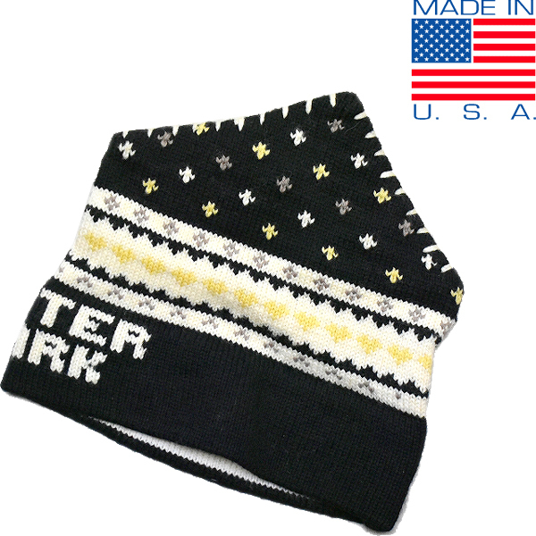 1点物◆USA製ウール100%黒フェアアイル柄ニットキャップ古着メンズレディースOK90sストリート/スポーツMix帽子ニット帽ビーニー中古879607拍卖