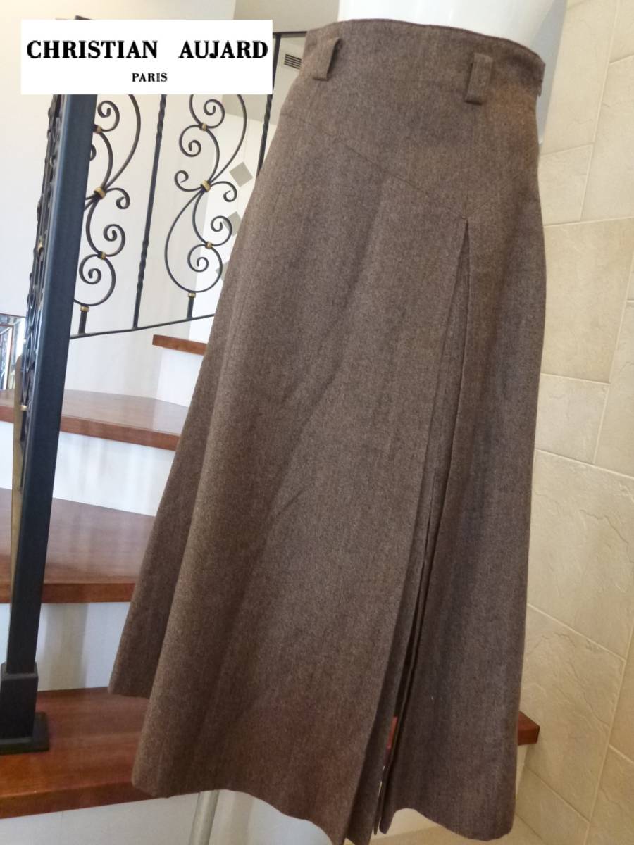 美品 CHRISTIAN AUJARD(クリスチャン・オジャール) ★茶 ツイード ロングスカート M相当拍卖