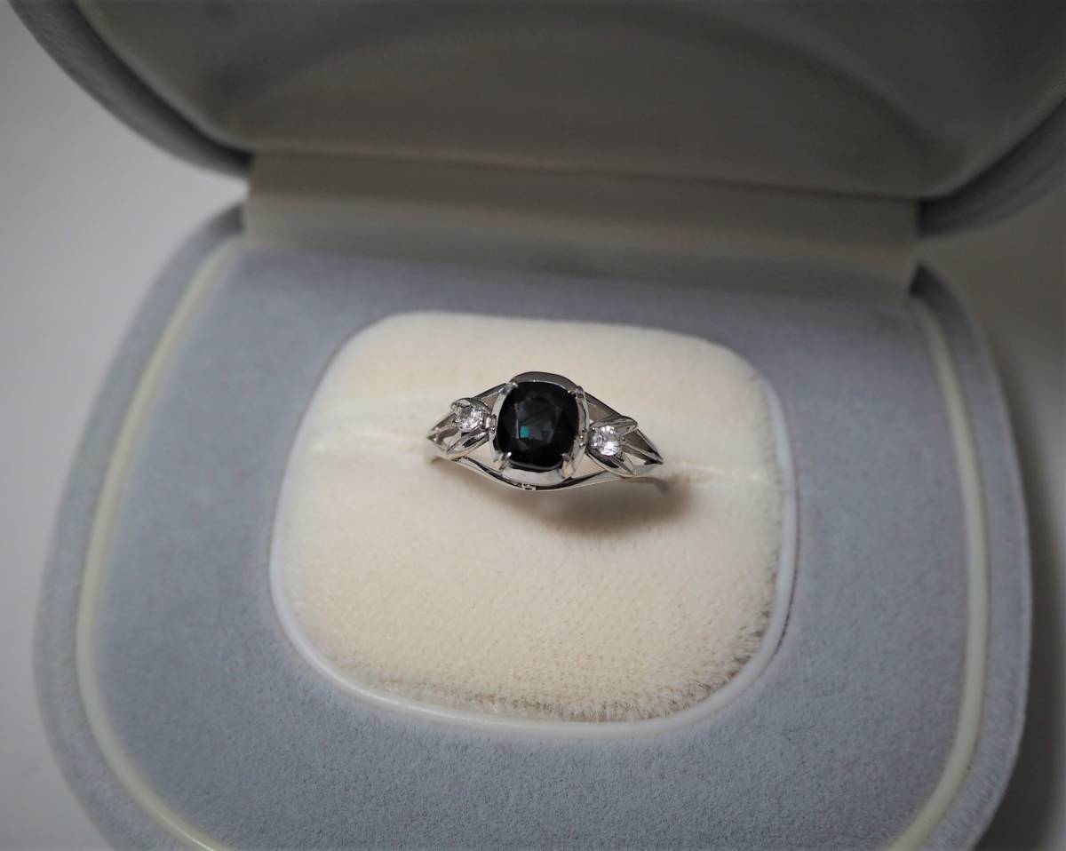 *未使用 昭和レトロ K14Wgサファイア・ダイヤリング サイズ14拍卖