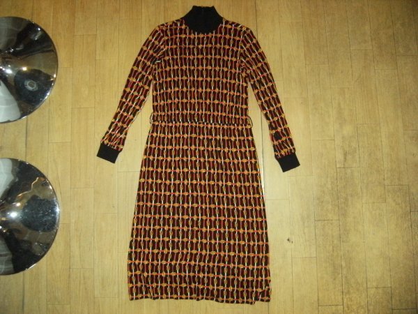 昭和レトロ★日本製★90年代★バブル全盛期★モータウン ボヘミアン 鎖柄 ワンピース チュニック★パリジェンヌ ヨーロッパ風 ディスコ拍卖