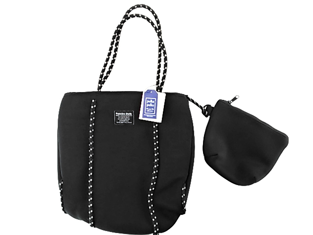 トートバッグ ソフトタッチ A4対応 ポーチ付 軽い素材感 ブラック拍卖