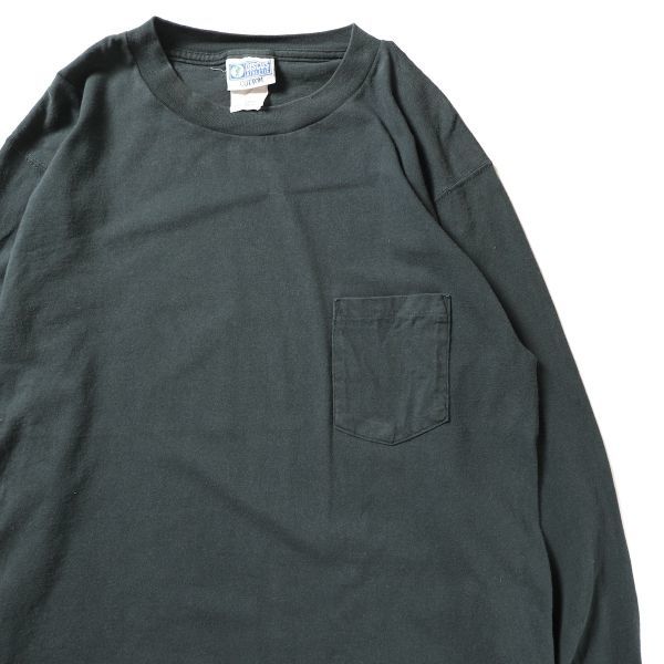 90's USA製 ディスカス クルーネック ポケット付 ロングスリーブ Tシャツ 長袖 L 緑 無地 ポケT ロンT 90年代 アメリカ製 旧タグ オールド拍卖