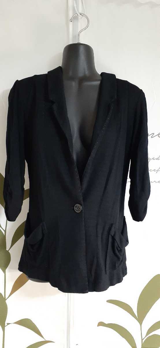 SCOT CLUB テーラードジャケット 七分袖 ブラック/ボーダー ニット生地 size 9号拍卖