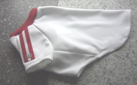 犬服AA34■SSサイズ■チワワ等小型犬用白色ジャージ体操服風Tシャツ*赤2本線ハンドメイド拍卖