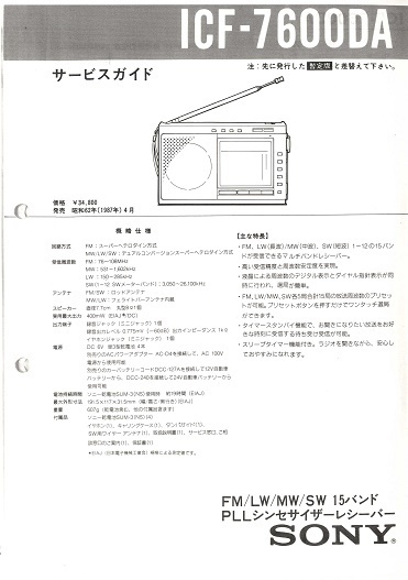 BCL★ベリカード★TBC・東北放送+おまけ★SONY★PLLシンセサイザー・レシーバー★ICF-7600DA★カラーサービスガイド付拍卖