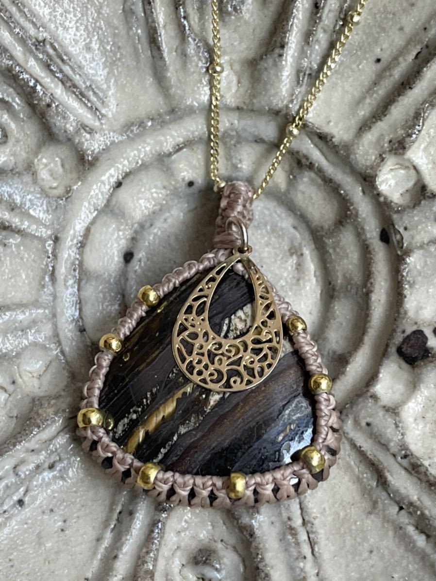 アイアンタイガーアイ マクラメネックレス エスニック アラビアン 天然石 パワーストーン 金運 仕事運拍卖