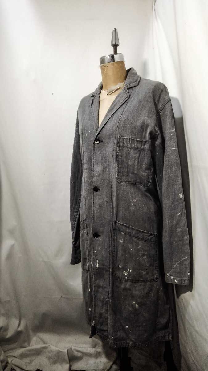 Vintage HEP french black chambray atelier coat 60s ヘップ ブラックシャンブレー アトリエ ショップ コート フレンチワーク ビンテージ拍卖
