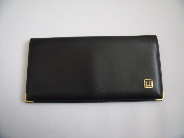$ 美品 $ ◆ dunhill ◆ ダンヒル ◆ 本革 レザー素材・ 2つ折 長財布 札入れ ◆ 小銭入れ付き ◆ ロゴプレート◆ 黒 ブラック ◆ 送料無料拍卖