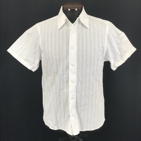 日本製★EDIFICE/エディフィス★半袖シャツ【メンズM/38/白/ホワイト/ストライプ】◆BG244拍卖