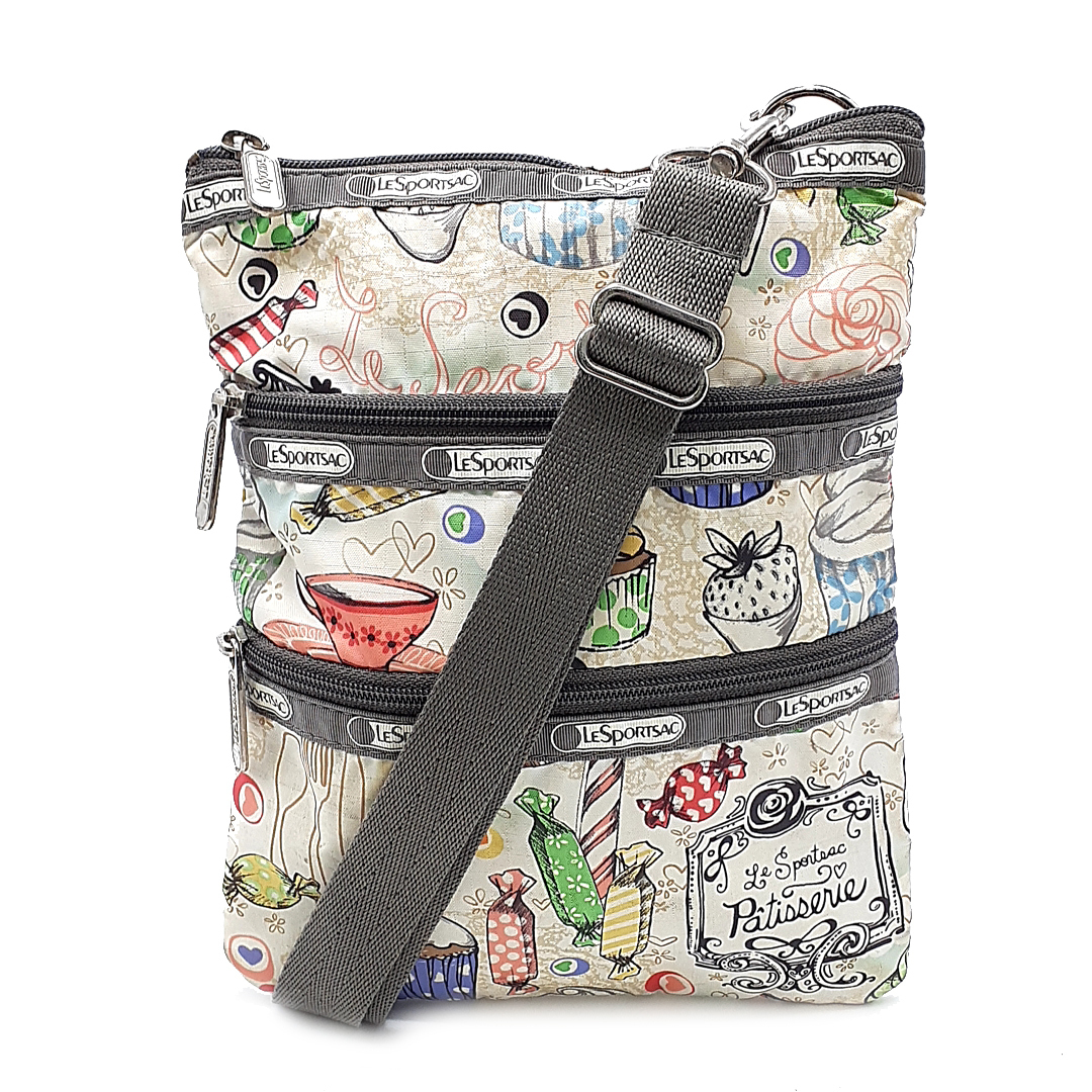 送料無料 レスポートサック LesportSAC ショルダーバッグ 鞄 総柄 スイーツ柄 お菓子柄 ナイロン オフホワイト系 灰 グレー系 レディース拍卖