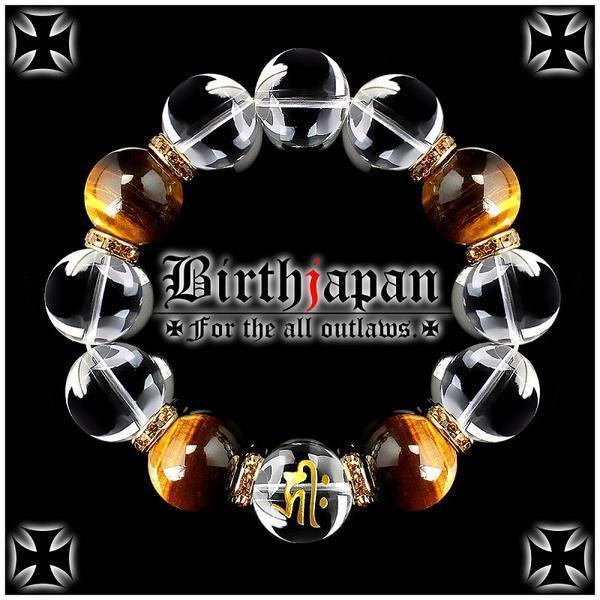 18mm ロンデル×水晶 虎目石タイガーアイ数珠ブレスレットヤクザ拍卖