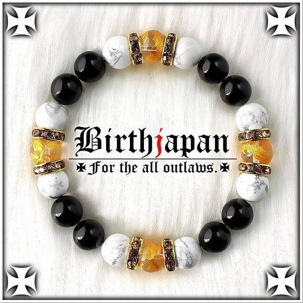 10mm/ロンデル×オニキス/ハウライト/金龍水晶数珠ブレスレット拍卖