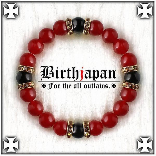 10mm/ロンデル×カーネリアン/オニキス数珠ブレスレット/ヤクザ拍卖