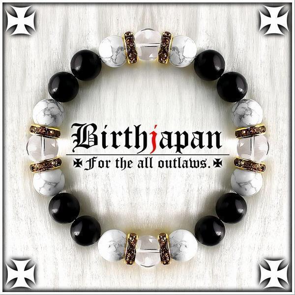 10mm/ロンデル×オニキス/水晶/ハウライト数珠ブレスレット拍卖