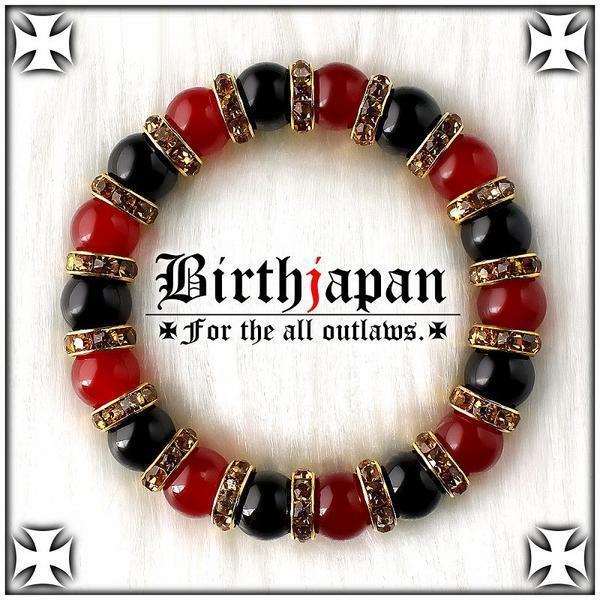 10mm/ロンデル×オニキス/カーネリアン数珠ブレスレット/ヤクザ拍卖