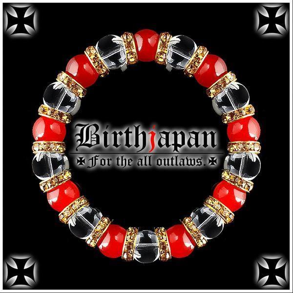 10mm/ロンデル×水晶/カーネリアン数珠ブレスレット/オラオラ系拍卖