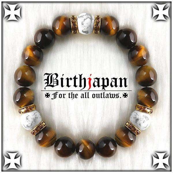 12mm/ロンデル×虎目石タイガーアイ/ハウライト数珠ブレスレット拍卖