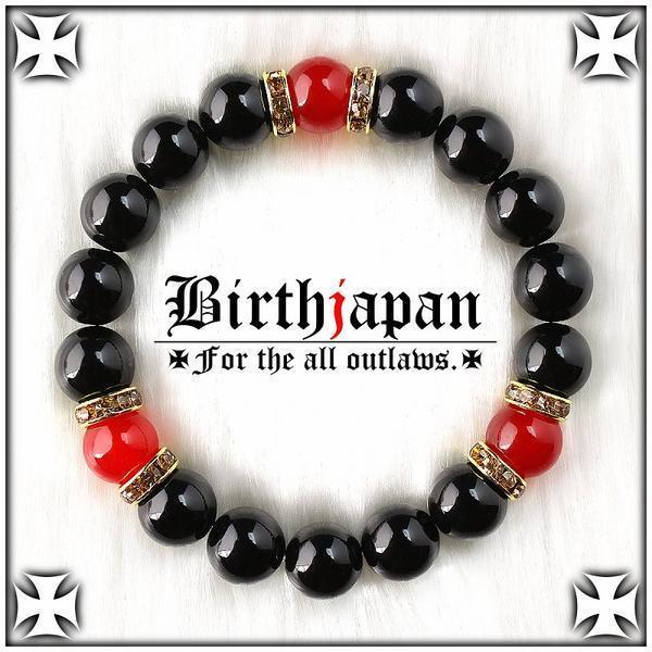 12mm/ロンデル×オニキス/カーネリアン数珠ブレスレット/ヤクザ拍卖