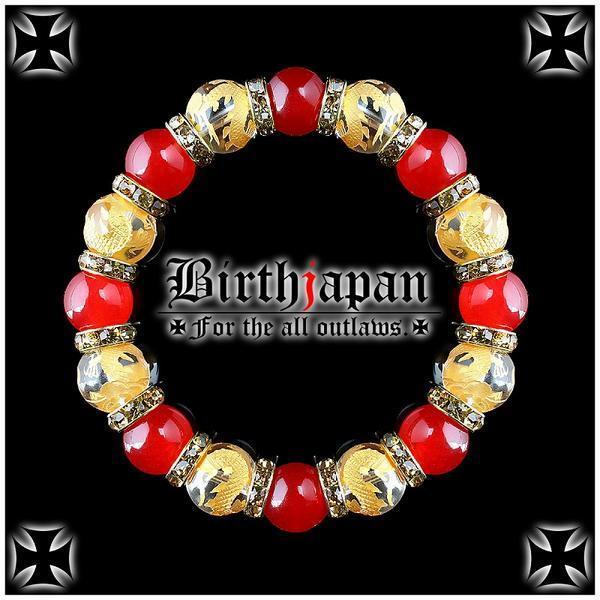 12mm/ロンデル×金龍水晶/カーネリアン数珠ブレスレット/ヤクザ拍卖