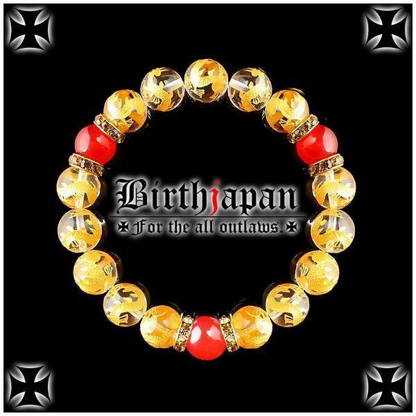 12mm/ロンデル×金龍水晶/カーネリアン数珠ブレスレット/ヤクザ拍卖