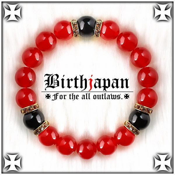 12mm/ロンデル×カーネリアン/オニキス数珠ブレスレット/ヤクザ拍卖