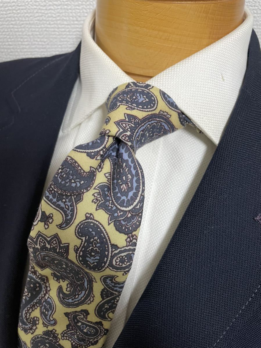 【未使用】タケオキクチ ペイズリー柄リネン混ネクタイ イエロー系 TAKEO KIKUCHI拍卖