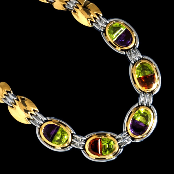 A8980【Gianni Carita】ジャンニカリタ ペリドット アメジスト シトリン 最高級18金無垢セレブリティネックレス 45cm 68.4g 幅13.5mm拍卖