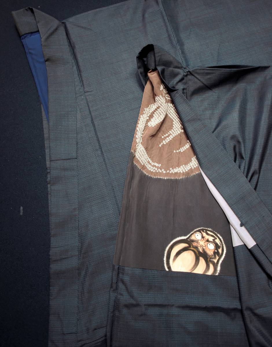 花とら●リサイクル着物 Men‘s 男物 大島紬アンサンブル 藍ドロ 亀甲 達磨 素材 リメイクにも 03 220307拍卖