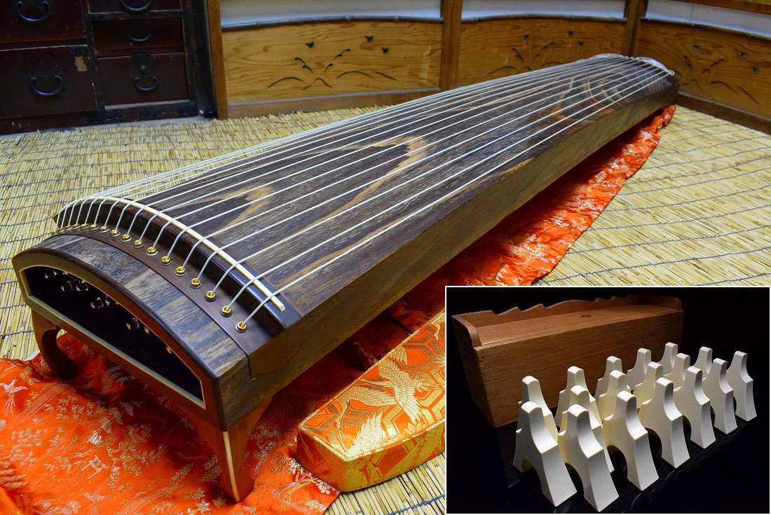 優品 十七弦 琴 17弦琴 箏 琴柱(17個)足付き 琴袋.口前カバー付き 和楽器 弦楽器拍卖