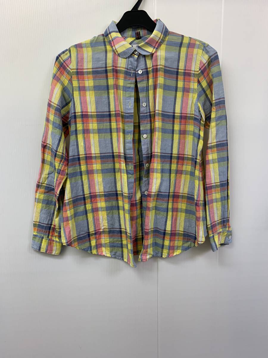 w672★KUMIKYOKU KLASIKINE TEKSTILE 長袖チェック柄シャツ  サイズ2★春拍卖