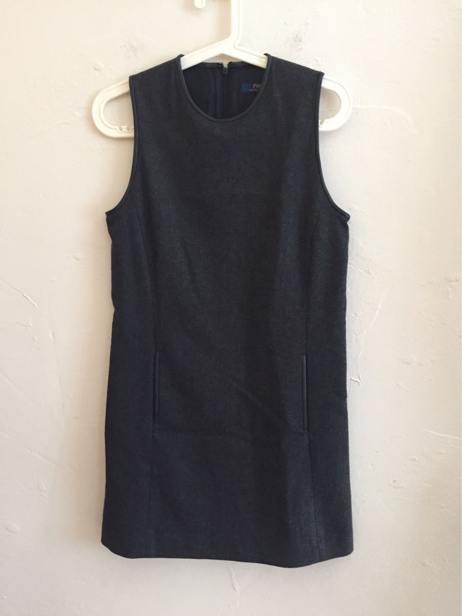 【送料無料】中古 RALPH LAUREN ラルフローレン ワンピース ドレス ウール100% 牛革 サイズ0(150/80A)拍卖